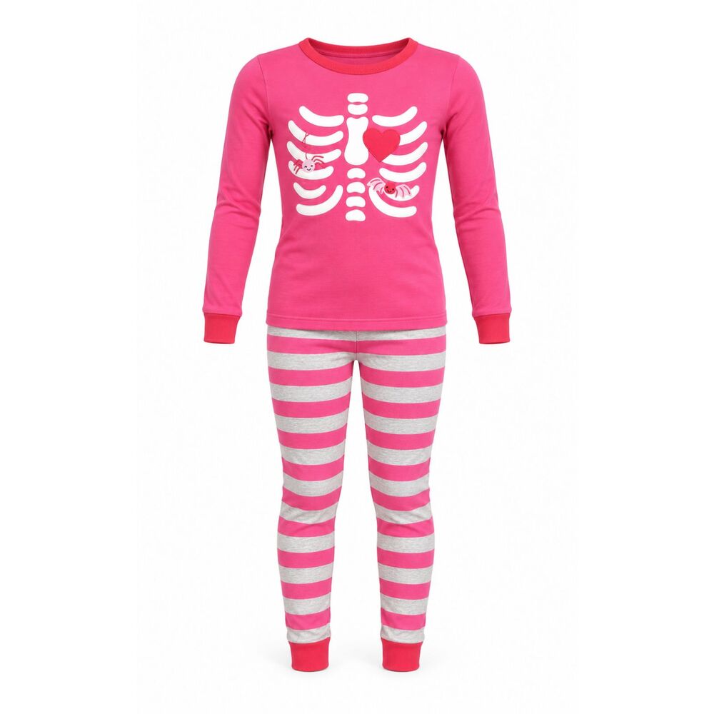 Gymboree Pajamas Girls 12 Pink Gymmies Pjs Halloween Skeleton Spider Fall Bones